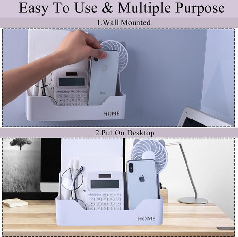 Bedside Shelf, Small Plastic Wall Mounted Adhesive Storage Caddy for Cell Phone, Glasses, Remote Control, Earphone