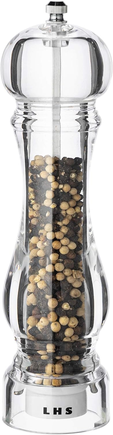 LHS Pepper Mill Grinder, Salt Grinder with Adjustable Coarseness, Clear