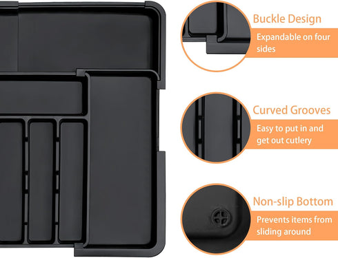 Silverware Organizer, Expandable Kitchen Utensil Drawer Tray with 9 Compartments, Large Cutlery Organizer for Forks,