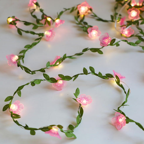 30 Cherry Blossom Decor Flower String Lights Vines with Fairy Lights Christmas, LED Copper with Remote Control Battery