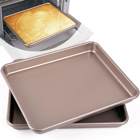 WMKGG 11 x 9 Inch Air Fryer Toaster Oven Tray - Set of 2 Nonstick Heavy Carbon Steel Baking Pans - Black