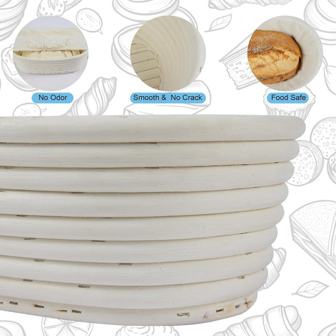 BACCZZY 3Pcs 10 inch Banneton Bread Proofing Basket, Oval Banneton Basket,Sourdough Proofing Basket,Bread Bowl Handmade