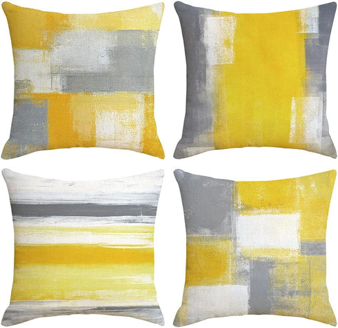 Set of 4 Throw Pillow Covers, 18x18, Plush Decorative Cases with Abstract Painting Pattern for Home Sofa Couch