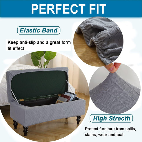 ANWUCHEN Ottoman Cover - Rectangle Storage Ottoman Slipcover with Elastic Bands, Gray Large