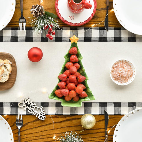 Artoid Mode Watercolor Buffalo Plaid Christmas Trees Table Runner, Merry Xmas Holiday Kitchen Dining Decoration 13 x