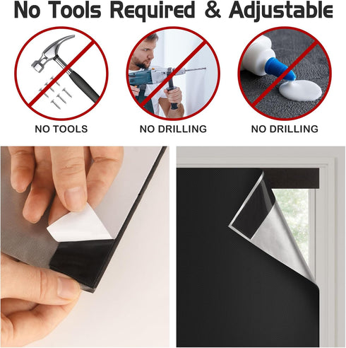 Blackout Roller Shades, Portable Blinds No Tools No Drill, UV Protection & Thermal Insulation for Bedroom Living Room