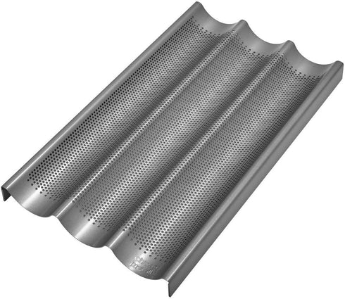 Chicago Metallic Commercial II Non-Stick Perforated Baguette Pan, 16 L x 9 W x 1.5 H, Crisp Crust