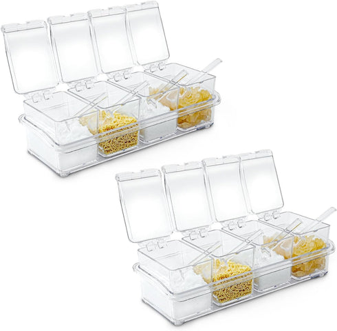 Clear Seasoning Box, 2 Pieces with Spoon, 8 Pieces Kitchen Spice Pots for Salt, Sugar, Pepper, Acrylic Storage