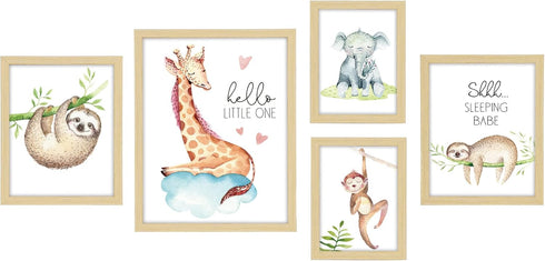 ArtbyHannah Woodland Nursery Wall Decor, 5 Pack Framed Baby Room Decor Set,