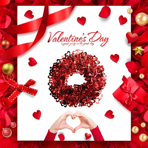 Ochine Tinsel Heart Wreaths Garland, Red Heart Shaped Wreaths Decor for Valentines' Day Wedding Party Decorations