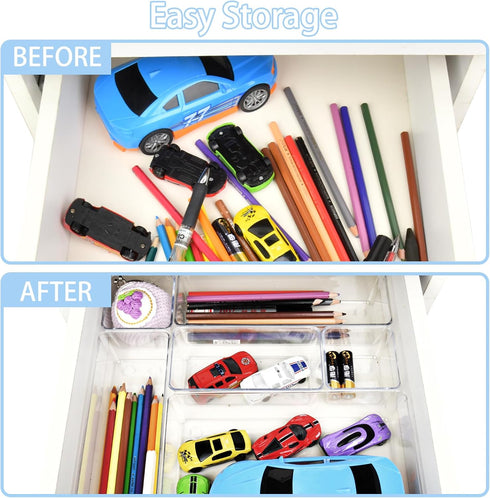 Drawer Organizers Set of 19, Clear Plastic Storage Bins for Kitchen, Bathroom, Office, and Jewelry