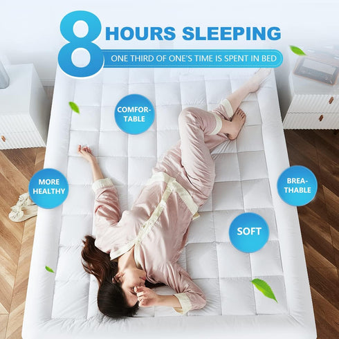 Twin Mattress Pad Cover with Stretches to 18” Deep Pocket, Fits Up to 8”-21” Cooling White Bed Topper, Down Alternative