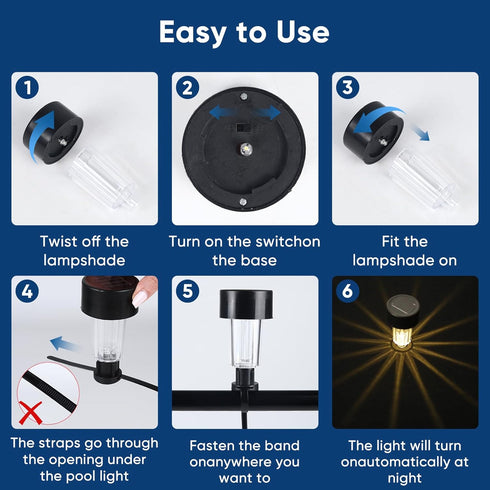6 Pack Swimming Solar Pool Lights for Framed Above Ground Pools - Super Bright Warm White Pool Lights for Above Ground