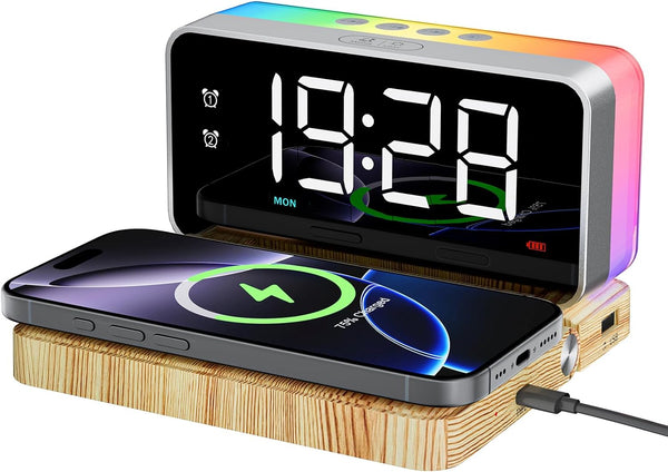 Bedroom Alarm Clock for Heavy Sleepers - 5 in 1 Magnetic 10W