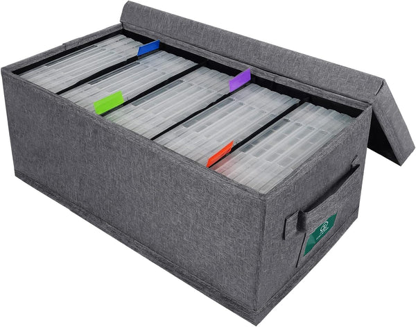 DVD Storage Box - Practical Organizer Holder with Lid and Index Labels for up to 25 DVD Cases (Gray)