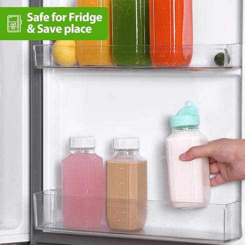 6 Pack 16 Oz CUCUMI Glass Milk Bottles with Lids, Glass Juice Bottles with Scale & Silicone Pour Spout, Reusable Juice