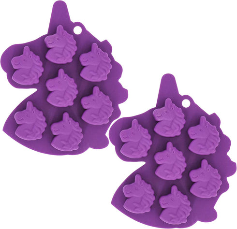 Fewo 2Pcs Mini Unicorn Head Ice Cube Tray, Silicone Molds Set for Chocolate, Candy, Cake, Cupcake Baking