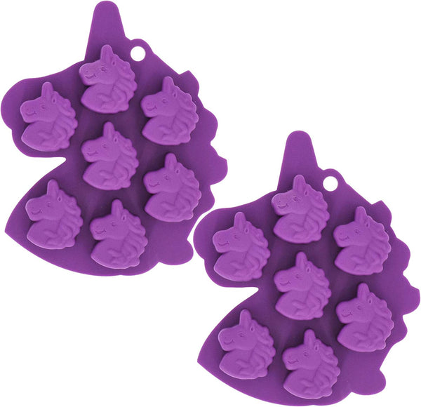 Fewo 2Pcs Mini Unicorn Head Ice Cube Tray, Silicone Molds Set for Chocolate, Candy, Cake, Cupcake Baking
