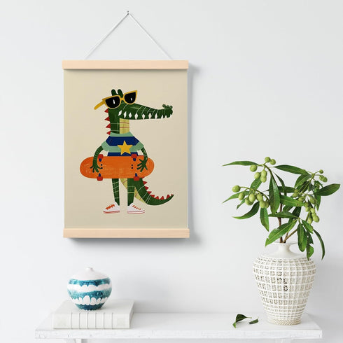 12x16 Inch PaJiaNi Skateboard Wall Art, Skateboard Wall Decor Poster, Crocodile Wall Decor Poster for Nursery Kids