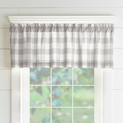 Elrene Home Fashions Buffalo-Check Valance, 60" x 15" for Bathroom or Kitchen Windows, Gray/White