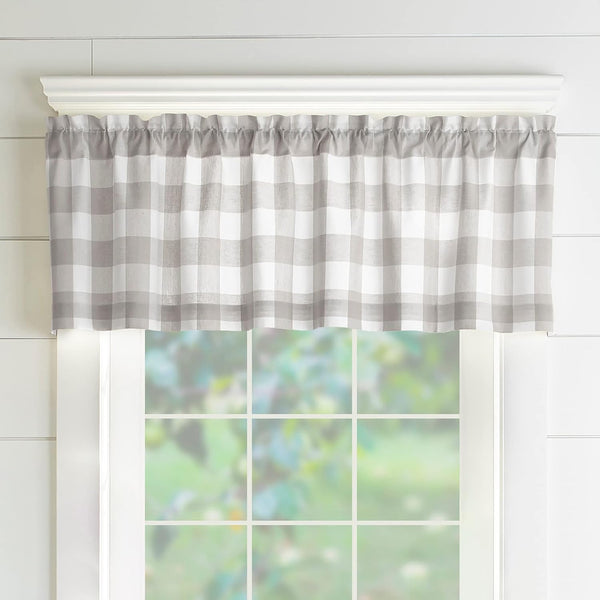 Elrene Home Fashions Buffalo-Check Valance, 60" x 15" for Bathroom or Kitchen Windows, Gray/White