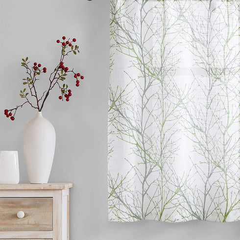 FMFUNCTEX White Valance Curtains, Print Tree Branch Semi Sheer, 50 x 15 Inches, 1 Panel