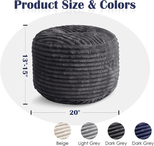 Room,20"x 15",Dark Round Pouf Ottoman,Corduroy Poufs with Memory Foam Filling for Foot Rest,Soft Footstool for Living