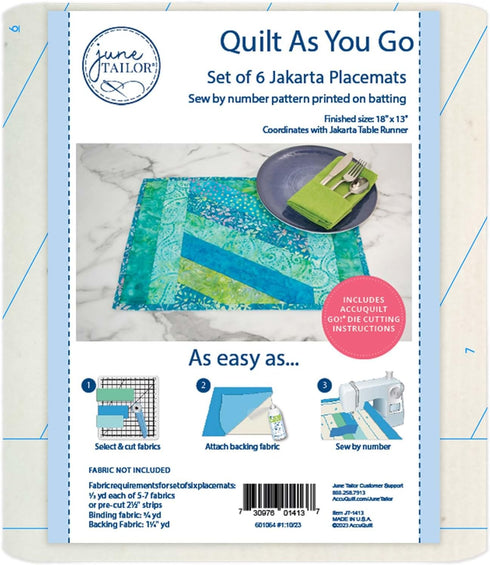 June Tailor Quilt As You Go Placemats Pattern, Jakarta, 8 1/2 x 14 inches, Natural, 6 Pieces