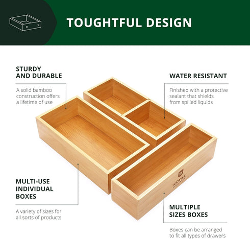 ROYAL CRAFT WOOD Luxury Bamboo Drawer Organizer - Multi-Use Storage Box Set for Kitchen, Bathroom, Office