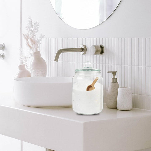 70 oz Set 2 2 Global BathGlow Bath Salt - Glass Jar with Wooden Scoop & Airtight Lids, Large Storage Canisters