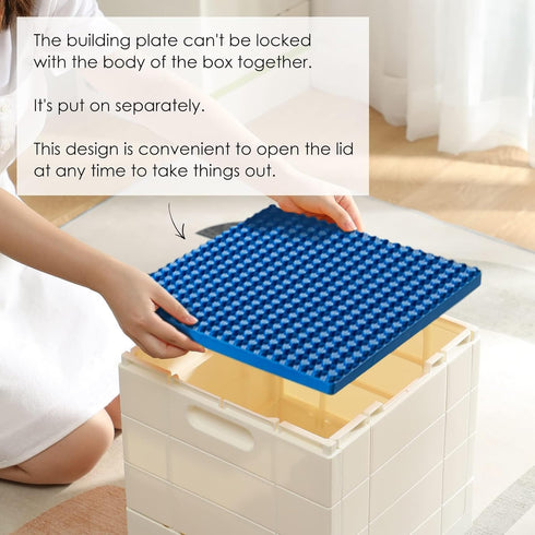 SHIMOYAMA Folding Storage Box for Duplo Blocks, 26 Qt. Foldable Toy Container, Blue with Building Lid
