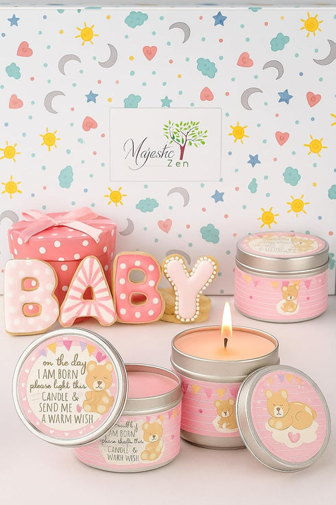 9-Pack 3040 Majestic Zen Baby Shower Candle Favors for Girls | Scented Soy Wax Candles | Baby Powder Scent | Hour Burn