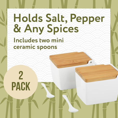 2-Pack Impresa Japanese-Style Salt Box - Moisture-Barrier Lid Salt Cellar with Hinged Lid for Minimalist Decor