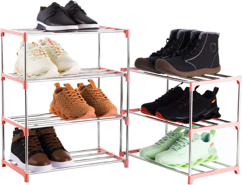 4-Tier Stackable Small Shoe Rack, Lightweight Storage Organizer for Entryway, Hallway & Closet (Pink)