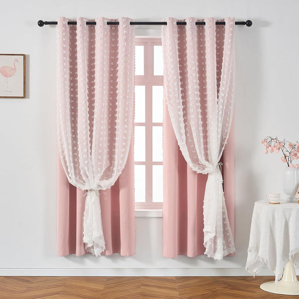 Pink Blackout Curtain for Girls Bedroom 1 Panel, Double Layered Curtain with