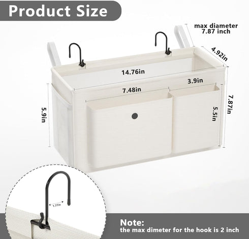 2pcs) Edudif Bedside Caddy Bedside Organizer with Fixed Straps & Water Bottle Holder, Bunk Bed Caddy ideal for Home