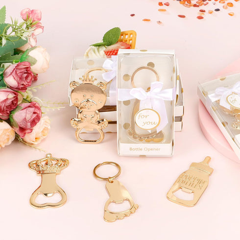 wxfdac 24 Pcs Baby Bottle Opener, Popping Bear Footprint Keychain Bottle Openers with White Gift Box, Baby Shower Party