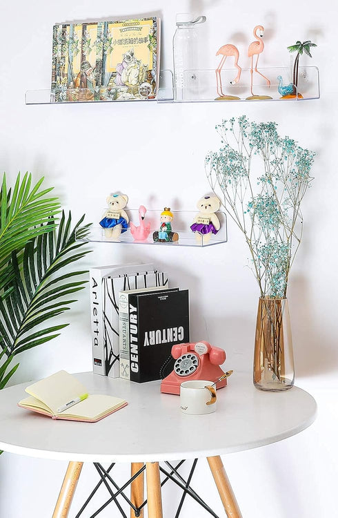 Shelves,6 Pack 15 Inch Sooyee Acrylic Floating Wall Shelves, Funko Pop Display Shelf,Invisible Kids Book Shelf,Picture