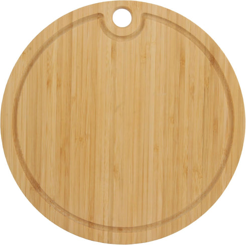 BambooMN Bamboo Round Cutting and Serving Board - Charcuterie Board, 10" diameter x 0.75" thickness