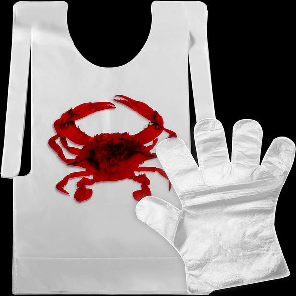 Patelai 50pcs Crab Lobster Bibs and 50 Pairs of Plastic Disposable Gloves