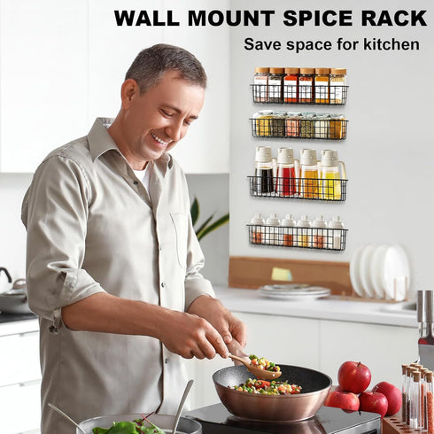 Savipace 2 Pack Spice Rack Organizer Wall Mount, Black Seasoning Rack Wire Storage Baskets for Wall or Cabinet Door