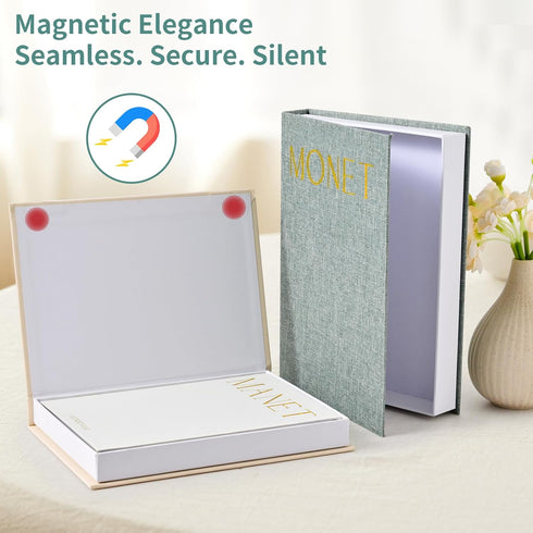 Set 3 HOMEBEST of Decorative Books Linen-Covered Fake Books with Magnetic Closure for Hidden Storage & Coffee Table