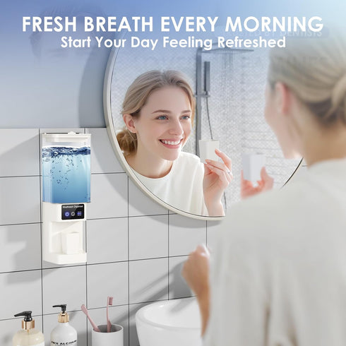 700ML Countertop, 3 Settings, Automatic Mouthwash Dispenser Touchless, Wall-Mount or Dispense Magnetic Cups, USB
