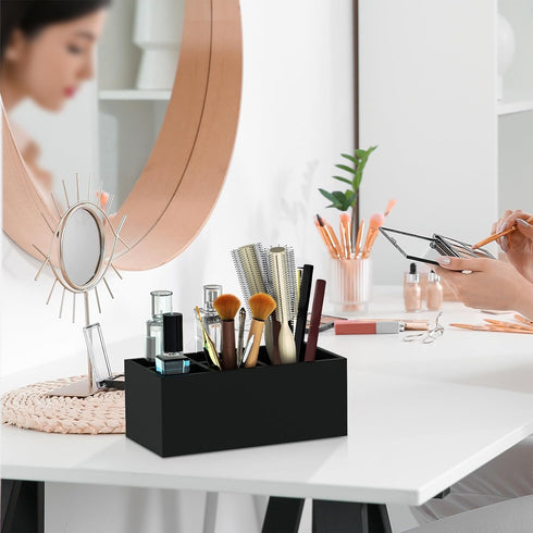 Electric Toothbrush Holder - 5 Slots Resin Organizer with Drain Hole for Bathroom Vanity, Matte Black Countertop Storage