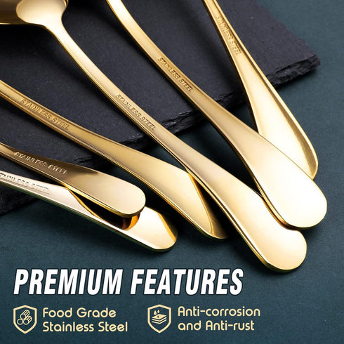 OGORI 10-Piece Gold Serving Utensils Set, Polished Stainless Steel Includes Spoons, Tongs, Forks, and Ladle