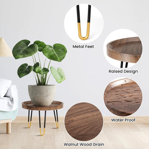 Plant Stand Indoor Outdoor, Mid Century Style Walnut Wood Color Plant Stand,Waterproof Design Modern Plant Table,Easily
