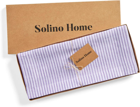 48 Inches 100% 14 48 Inch Summer Solino Home Linen Table Runner - Narrow Stripe Pure Linen Lavender and White Table