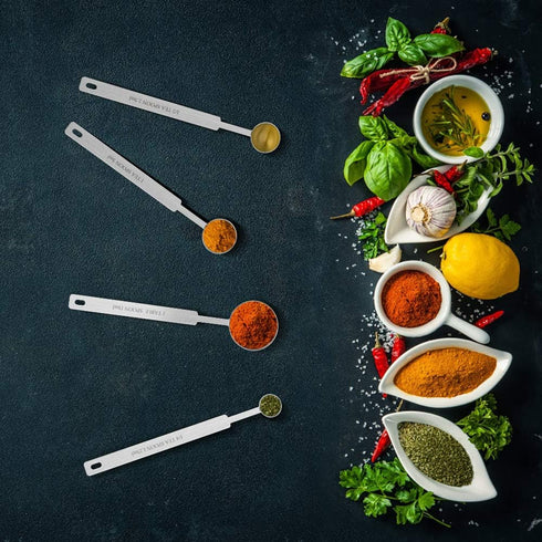 7 Inches Long Handle Measuring Spoons Set, Premium Stainless Steel Spoon for Accurate Measure Liquid or Dry Ingredients.