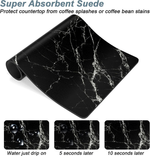 Coffee Mat, 12"x19" Marble Style Bar Mat for Coffee Station Accessories, Absorbent Dish Drying Mat for Kitchen Counter