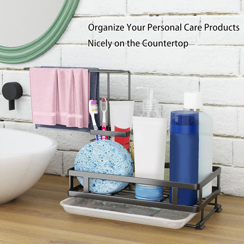 304 Godboat Kitchen Sink Organizer with Brush Rack, Stainless Steel Dish Soap Dispenser, Sponge Holder for Kitchen
